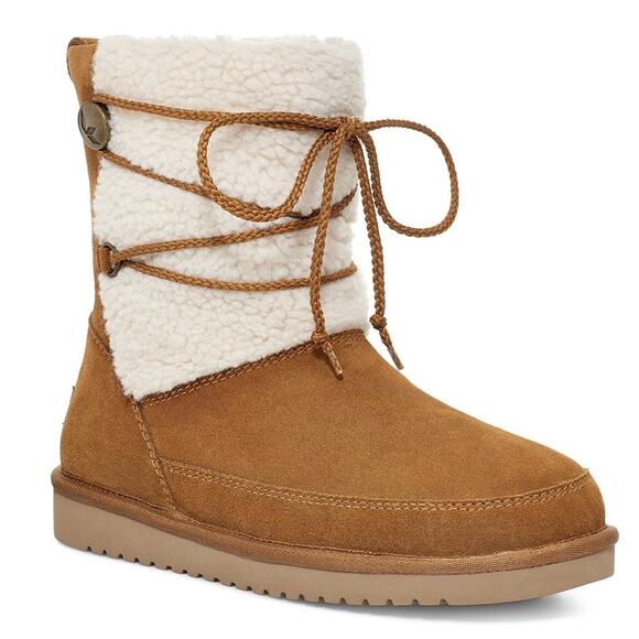 NIB Koolaburra by UGG 9 40 Michon Short Boots Bootie Suede Faux Fur Chestnut Tan - Picture 9 of 14